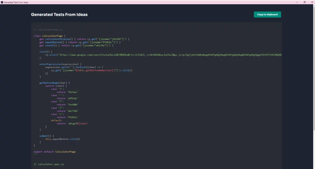 Začne sa generovať kód, pomocou ktorého vieš otestovať dané elementy bez toho, aby si kódu musel rozumieť